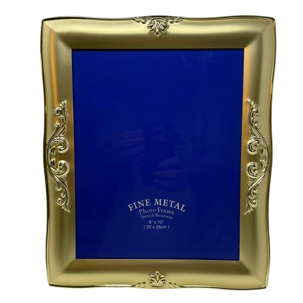 Vintage Gold Tone Ornate Picture Frame 8x10 Velvet Back Tabletop Wall 1980s